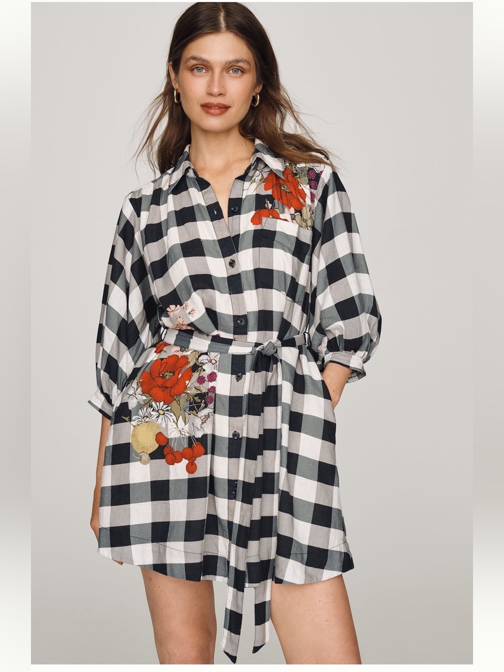 NWT Anthropologie Maeve Mona Linen Blend Mini Shirtdress Tie Waist Size L